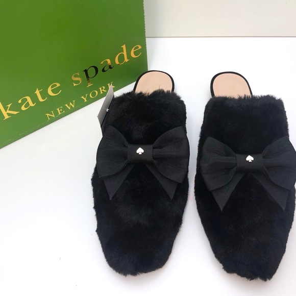 kate spade Shoes - Kate Spade Black Jocelyn Faux Fur Slippers